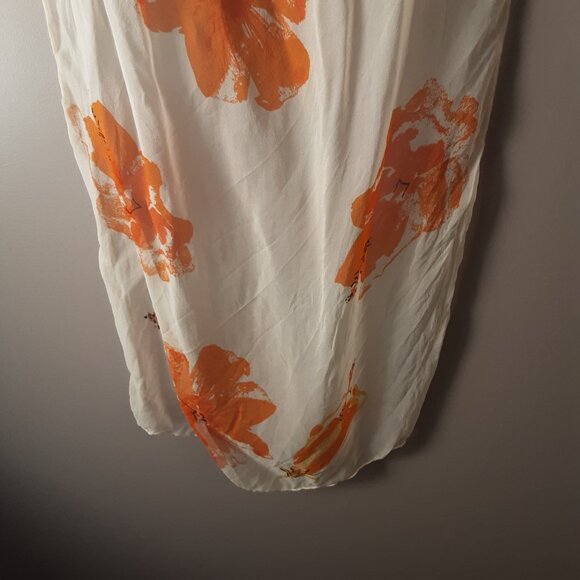Gorgeous Silk Floral Oblong Scarf Cream with Orange and Yellow - Picture 5 of 9